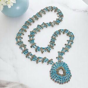 Silver Beaded Large Pendant Artisan Long Necklace